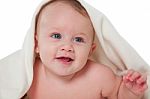 Cute Little Baby Boy Under Blanket Stock Photo