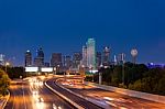 Dallas Downtown Skyline At Night Stock Photo