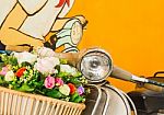 Decoration Artificial Flower In Basket On Moterbike Stock Photo