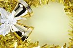 Decorations Gold Ribbon For Christmas And New Year Stock Photo