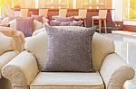 Decorative Of Pillows On Casual Sofa In Living Room Stock Photo