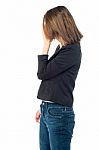 Depressed Woman Hiding Her Face Stock Photo