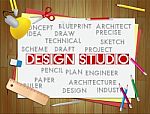 Design Studio Shows Designer Office And Drawing Stock Photo