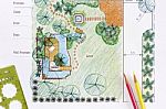 Design Water Garden Plan Stock Photo