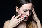 Desperate Young Woman Touching Her Face. Concept Of Abuse And De Stock Photo