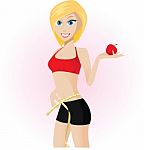 Diet Lady With Red Apple Stock Photo