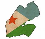 Djibouti Map On Djibouti Flag Drawing ,grunge And Retro Flag Ser Stock Photo