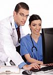 Doctor And Nurse In Computer Stock Photo