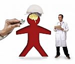Doctor Checking Human Icon Wearing Safety Helmet Protect Smart B Stock Photo