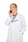 Doctor Woman On The Mobile Phone Stock Photo