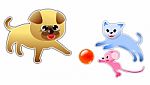 Dog, Cat And Mouse Playing Ball Together Stock Photo