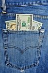 Dollar Note In The Jeans Pocket Stock Photo