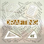 Drafting Words Represents Blueprint Plan And Design Stock Photo