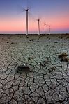 Dry Land With wind Turbine Stock Photo