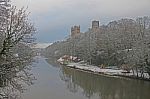 Durham River And Cathedral In Winter Stock Photo