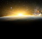 Earth And Sunlight In Galaxy Space Element Finished By Nasa Stock Photo