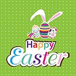Easter Bunny With Colorful Egg. Little Gift At Easter. Easter Day On Green Background Stock Photo
