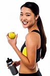 Eat Healthy, Stay Fit. Smiling Chinese Girl Stock Photo
