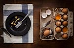 Eating Scrambled Eggs Flat Lay Still Life Rustic With Food Stylish Stock Photo
