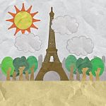 Eiffel Tower, Paris. France In Stitch Style On Paper Texture Bac Stock Photo