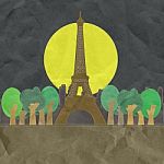 Eiffel Tower, Paris. France In Stitch Style On Paper Texture Bac Stock Photo