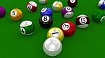 Eight Ball Pool - Balls Scattered Shortly After Break Shot Stock Photo