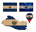 El Salvador Flag, Map And Map Pointers Stock Photo