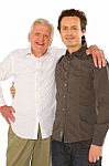 Eldery Father Granfather And Son Standing  On White Backgraund Stock Photo