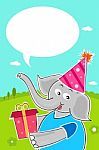 Elephant With Birthday Gift Stock Photo