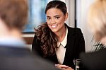 Employees In A Meeting With Their Manager Stock Photo