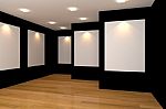 Empty Black Gallery Room Stock Photo