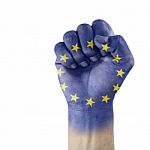 European Union Flag On Hand Stock Photo