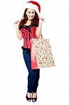 Excited Shopaholic Woman In Trendy Attire Stock Photo