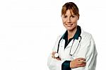 Experienced Lady Doctor Isolated Over White Stock Photo