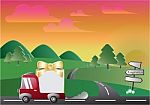 Express Delivery Truck Cartoon Gradient Colorful Stock Photo