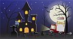 Express Delivery Truck Cartoon Gradient Style On Halloween Concept Stock Photo
