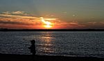 Fall Sunset On Lake Michigan Stock Photo