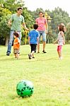 Family Spending Their Leisure Time In The Park Stock Photo