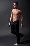 Fashion Male Model With Black Jean Stock Photo