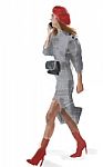 Fashion Woman Sketch.  Drawing Of A Girl On Shopping Talking On Her Mobile Phone Stock Photo