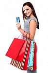 Fashionable Female With Shopping Bags Stock Photo