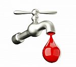 Faucet With A Drop Blood Isolated On White Background Stock Photo
