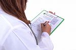 Femal Doctor And Blank Medical Record Stock Photo