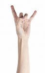 Female Hand To Create A Collage, Isolated On White Stock Photo