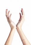 Female Hand To Create A Collage, Isolated On White Stock Photo
