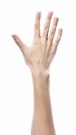 Female Hand To Create A Collage, Isolated On White Stock Photo