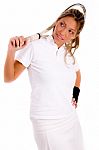 Female Posing With Racket Stock Photo