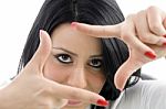 Female Showing Framing Hand Gesture Stock Photo