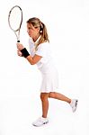 Female Tennis Player Holding Racket Stock Photo