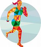 Female Triathlete Marathon Runner Low Polygon Stock Photo